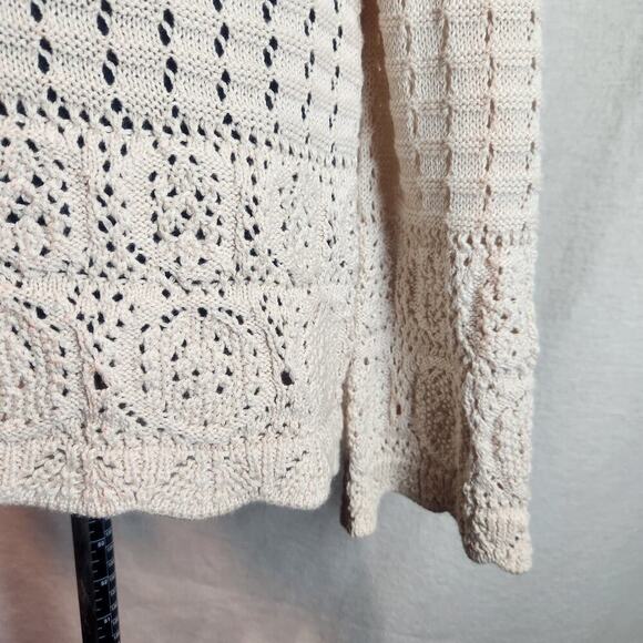 Style & Co Medium Soft Apricot Long Sweater Scoop Neck Multi-Stitch Pattern Boho - Picture 3 of 4